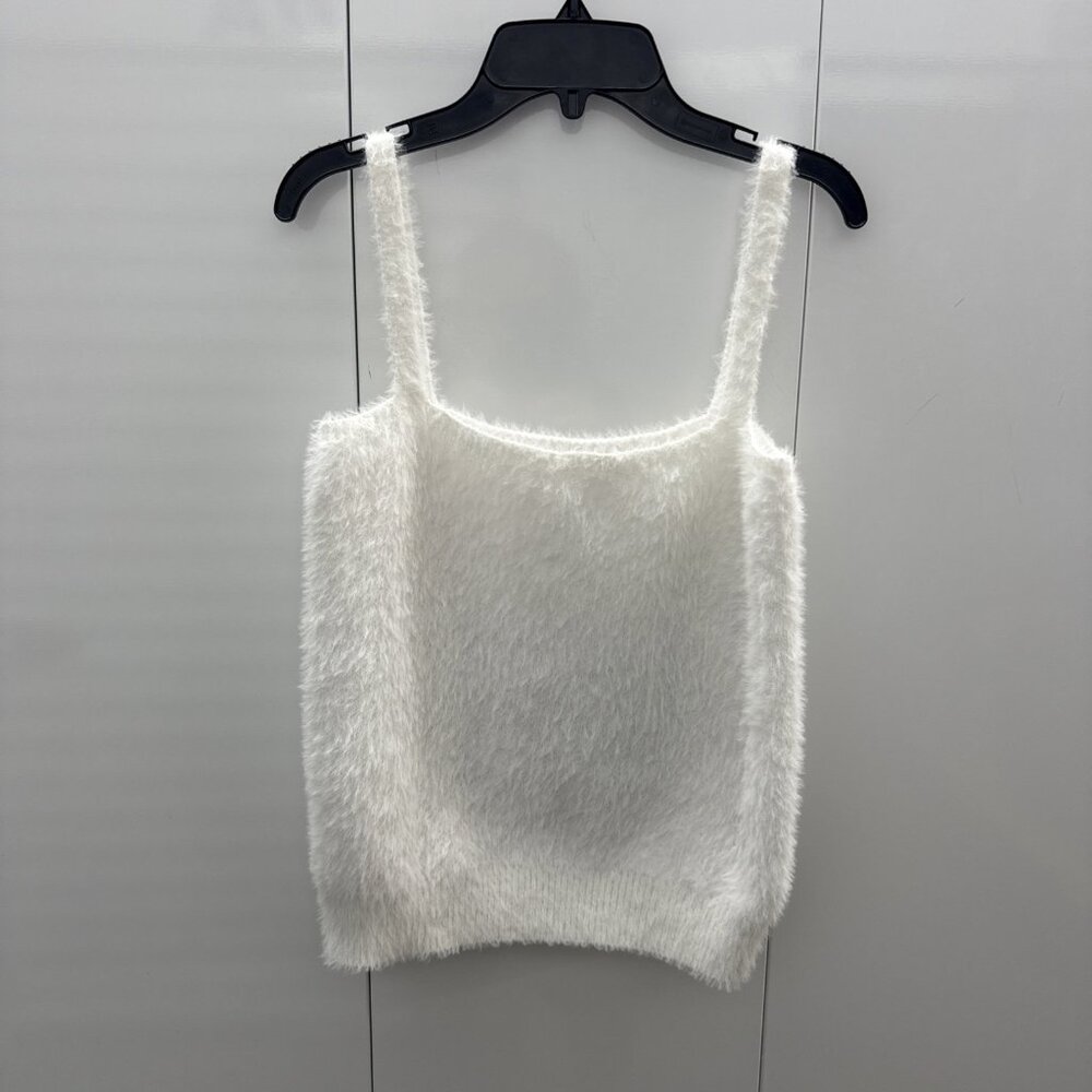 Willow & Wind Fuzzy Eyelash Knit White Cropped Tank Top, Size Large Womens